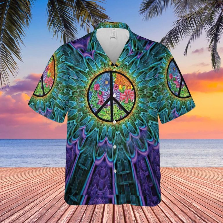 Psychedelic Peace Hawaiian Shirt Flower Hippie Aloha Shirt Gifts For Him