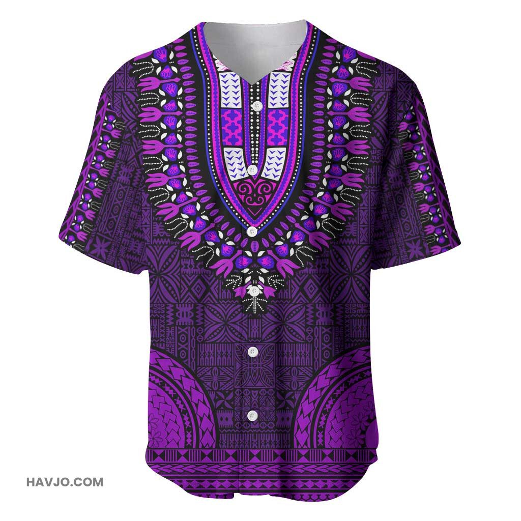 Purple Dashiki and Tapa Pattern Africa Polynesia Together Culture Baseball Jersey