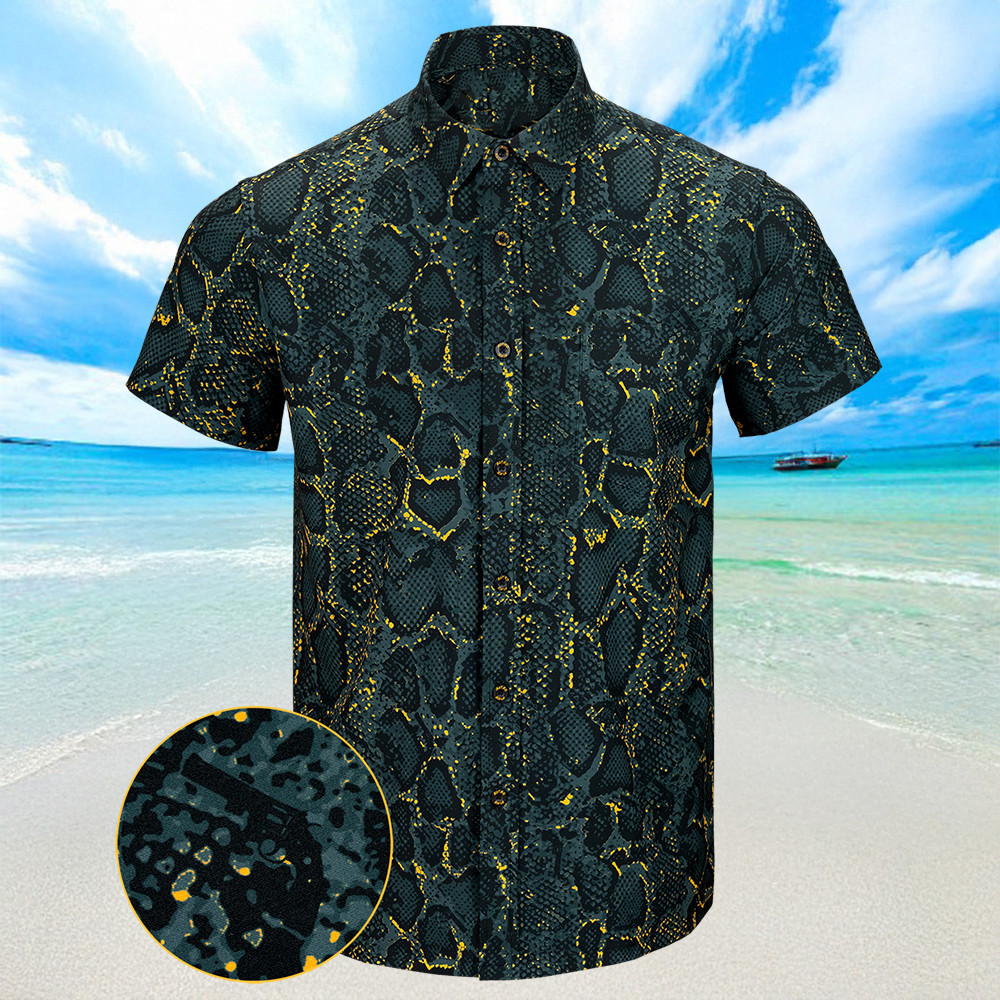 Python Black Hawaiian Shirt Mens Summer Short Sleeve Button Down Shirts Gift For Son