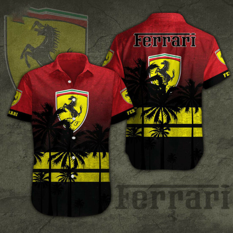 Racing Ferrari Logo Hawaiian Shirt Tropical Aloha Button Up