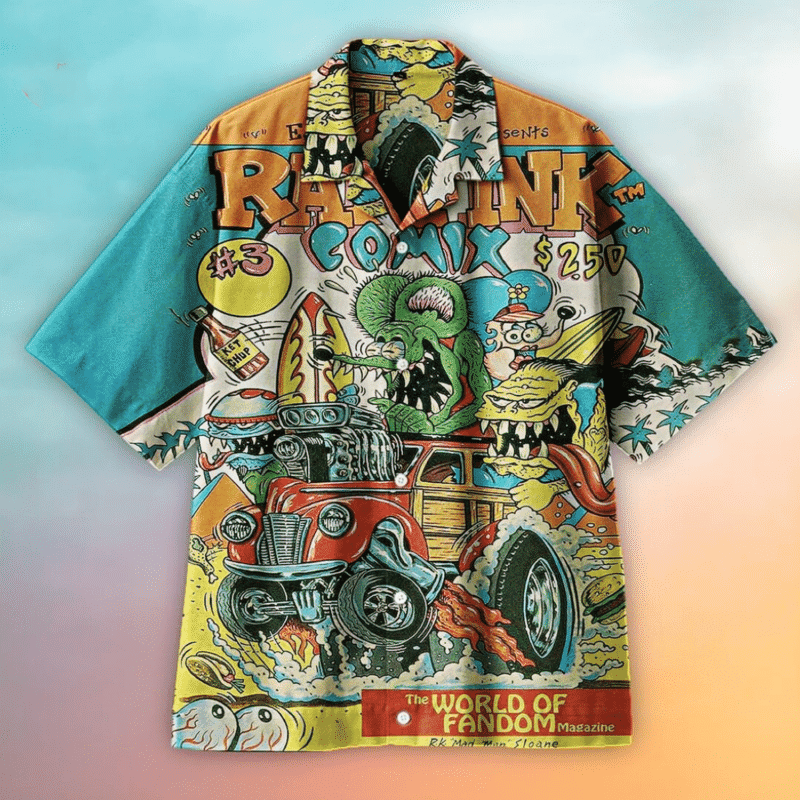 Rat Fink Hawaiian Shirt Tropical Aloha Button Up