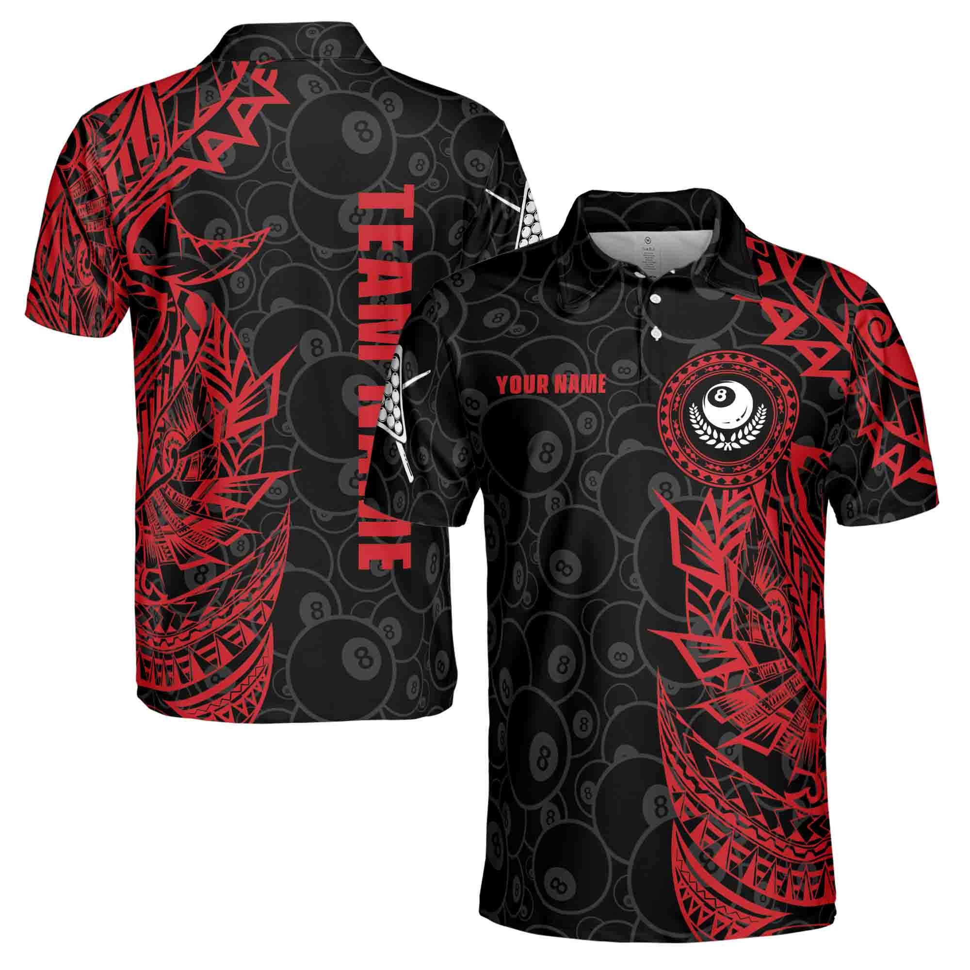 Red & Black Tribal Billiard Polo Shirt - Personalized Gift