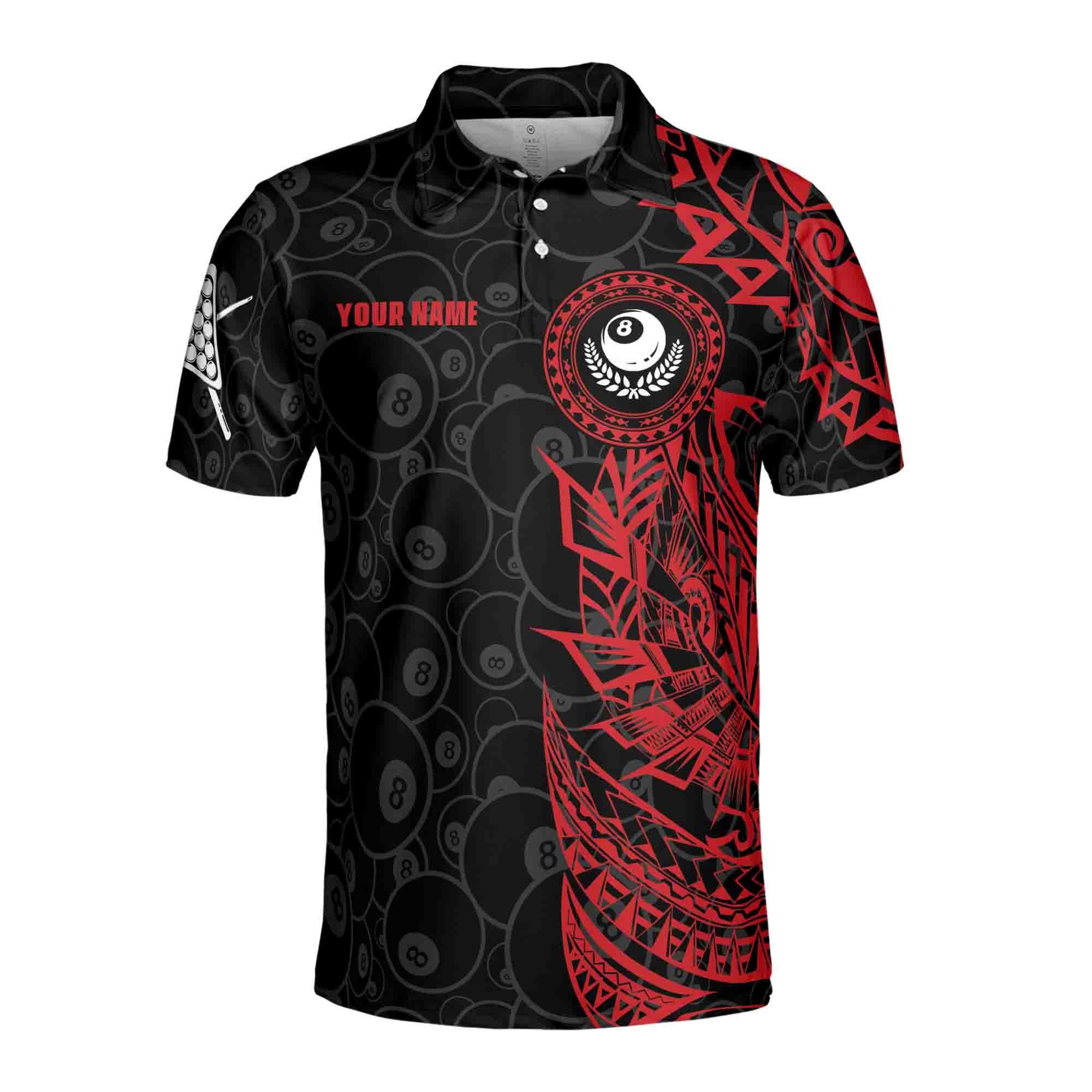 Alternative view of Red & Black Tribal Billiard Polo Shirt - Personalized Gift