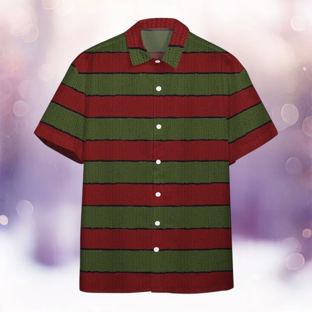 Red And Green Striped Hawaiian Shirt Freddy Krueger Button Up Shirt Gifts For Fans