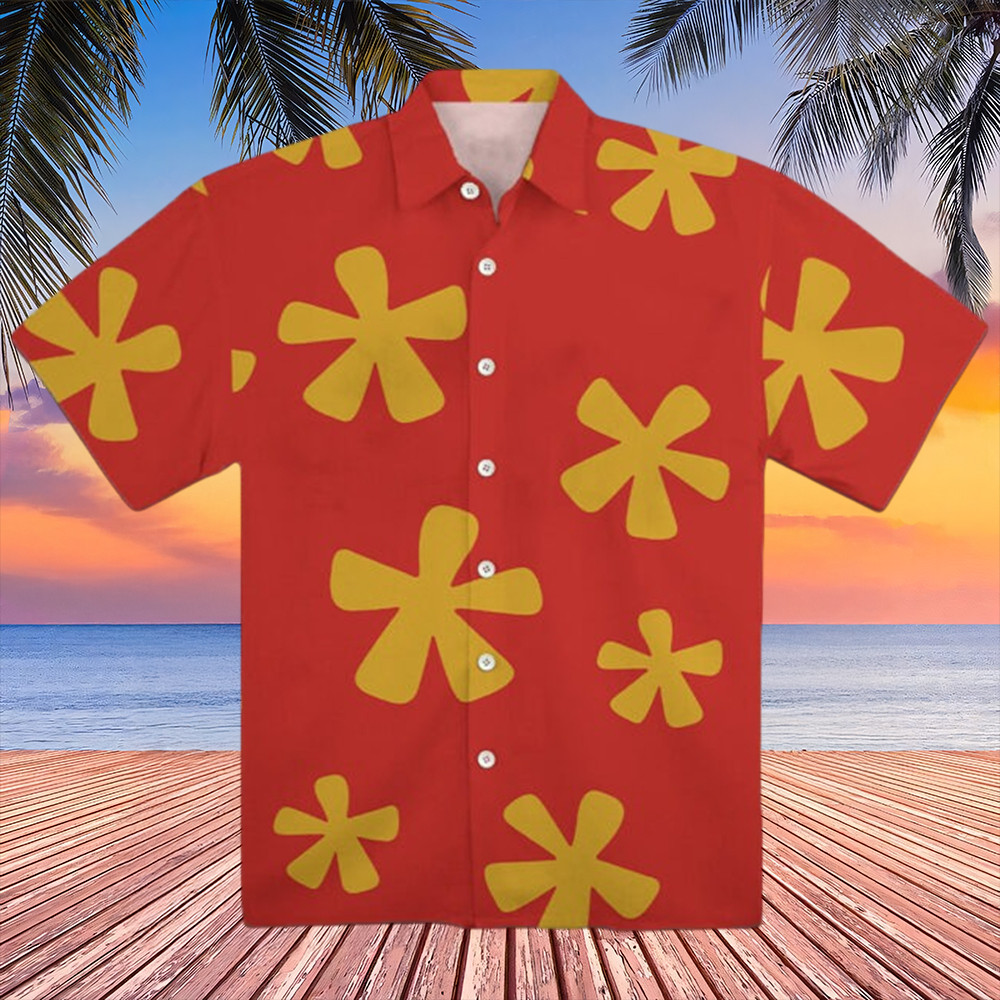 Red And Yellow Flower Hawaiian Shirt Chip And Dale Cartoon Movie Aloha Shirt Fan Apparel