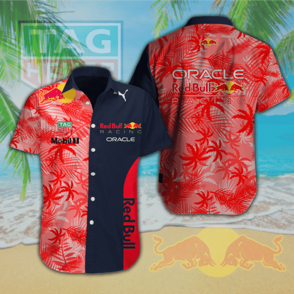 Red Bull Racing Hawaiian Shirt Tropical Aloha Button Up
