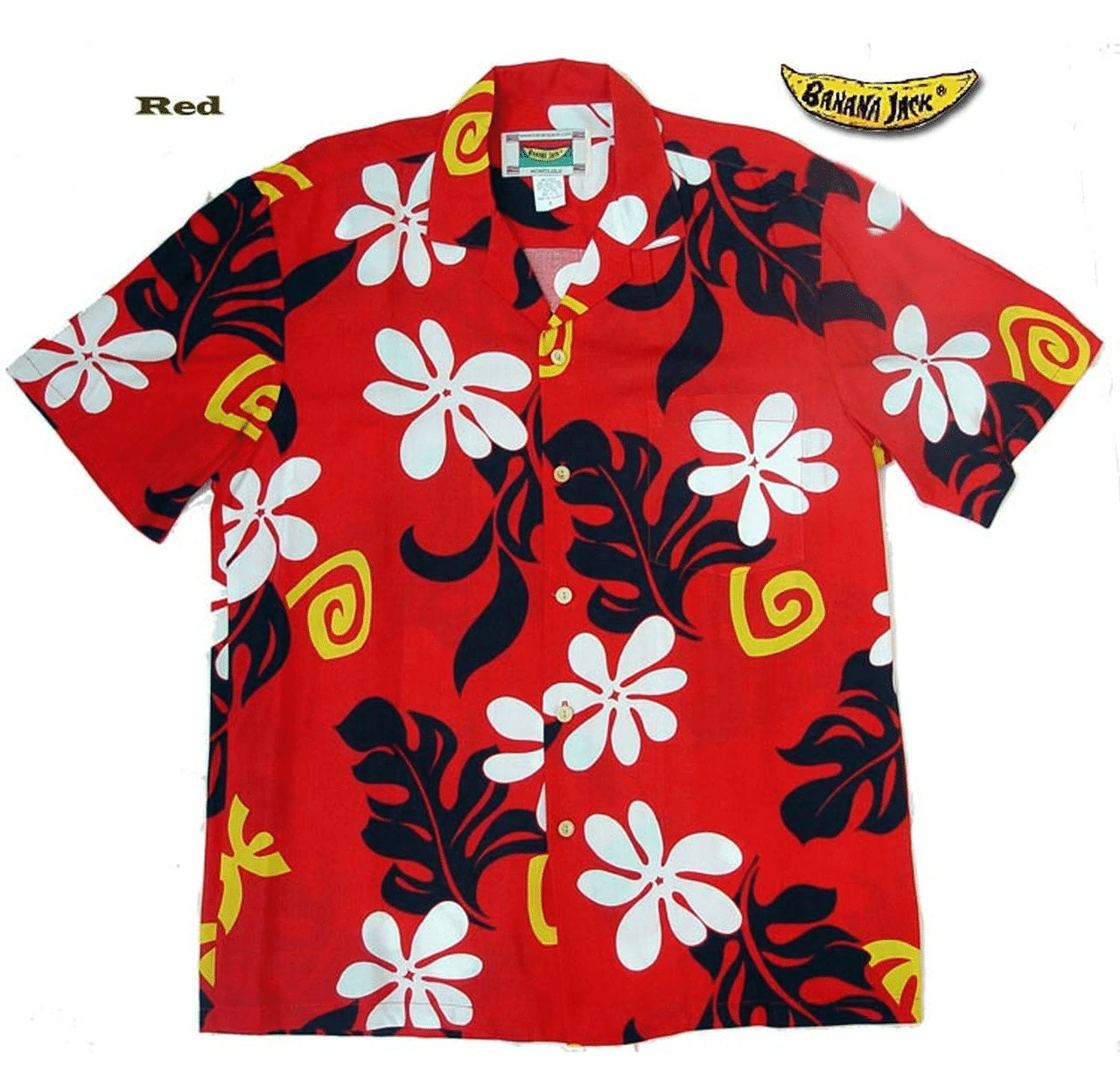 Red Tahiti Mens Hawaiian Flowers Hawaiian Shirt Tropical Aloha Button Up