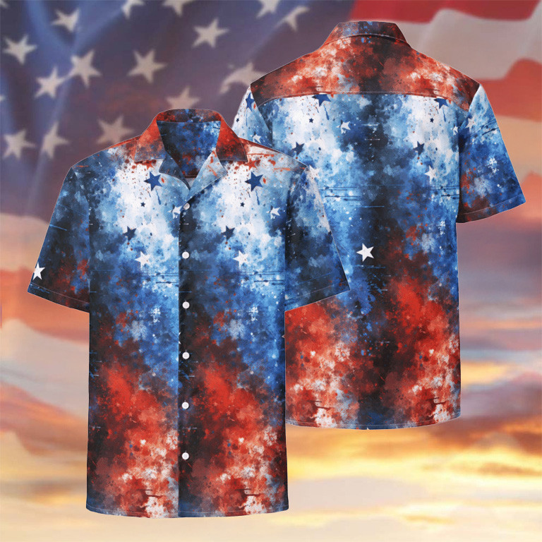 Red White And Blue Patriotic Hawaiian Shirt Patriotic American Aloha Shirt Gifts For Dad