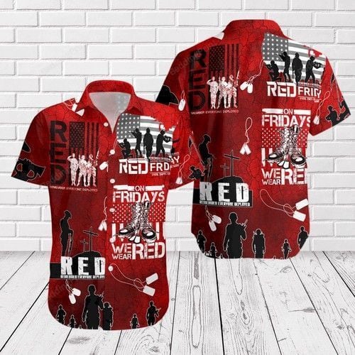 Remember Everyone Deployed Red Veterans Hawaiian Shirt Tropical Aloha Button Up