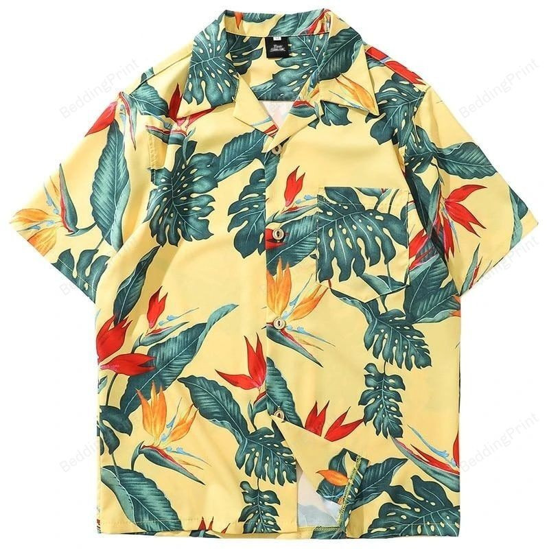 Retro Bird Of Paradise Hawaiian Shirt Tropical Aloha Button Up