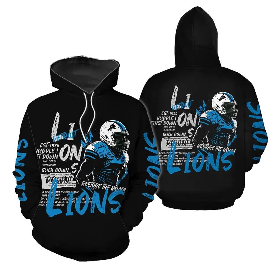 Retro Detroit Lions FootballNFL 3D All Over Print Hoodie