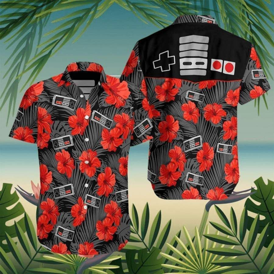 Retro Gamepad Hawaiian Shirt Tropical Aloha Button Up