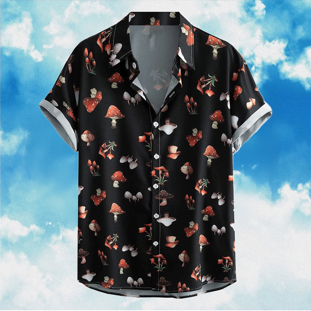 Retro Mushroom Hawaiian Shirt Magic Mushroom Button Up Shirt For Mens Gifts