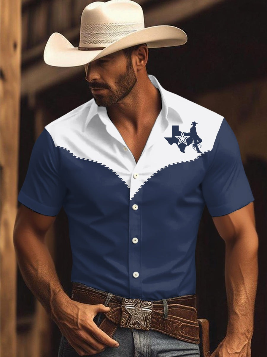 Retro Western Texas Cowboy Print Hawaiian Shirt Pray For Texas Apparel Men's