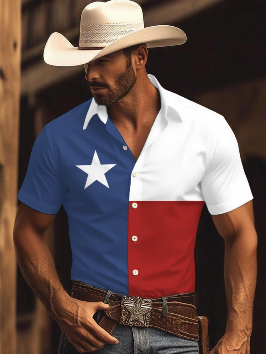 Retro Western Texas Cowboy Print Hawaiian Shirt Texas Flag Apparel Men's