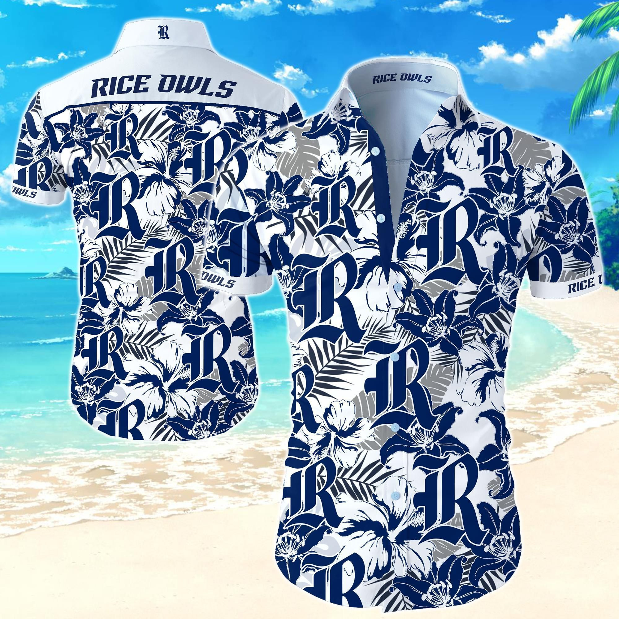 Rice Owls Hawaiian Shirt Tropical Aloha Button Up