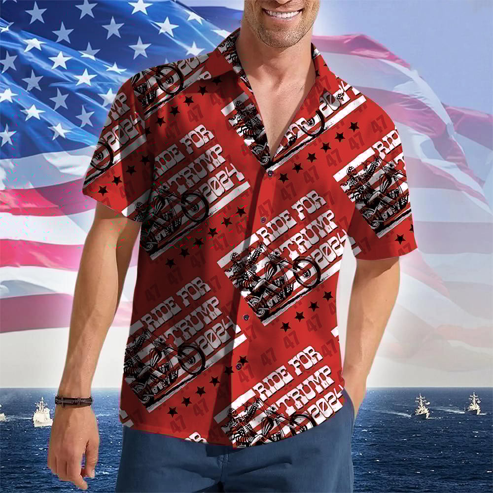 Ride For Trump 2024 Hawaiian Shirt Support Trump For President 47th MAGA Merch Gifts For Riders