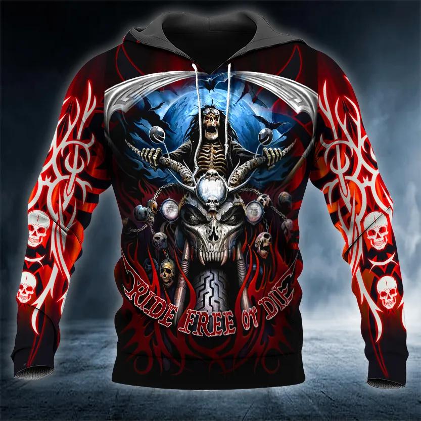 Ride Free Biker Skull 3D All Over Print Hoodie