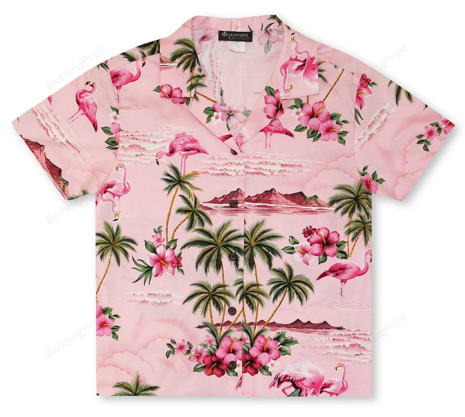 Rjc Ladies Flamingos Pink Hawaiian Shirt Tropical Aloha Button Up