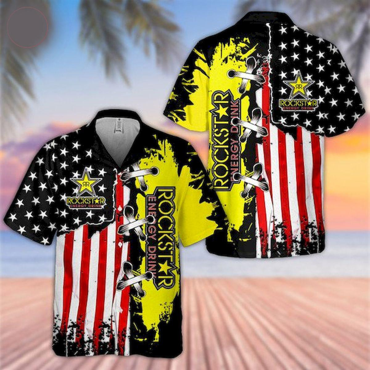Rock Star Usa Flag Hawaiian Shirt Tropical Aloha Button Up