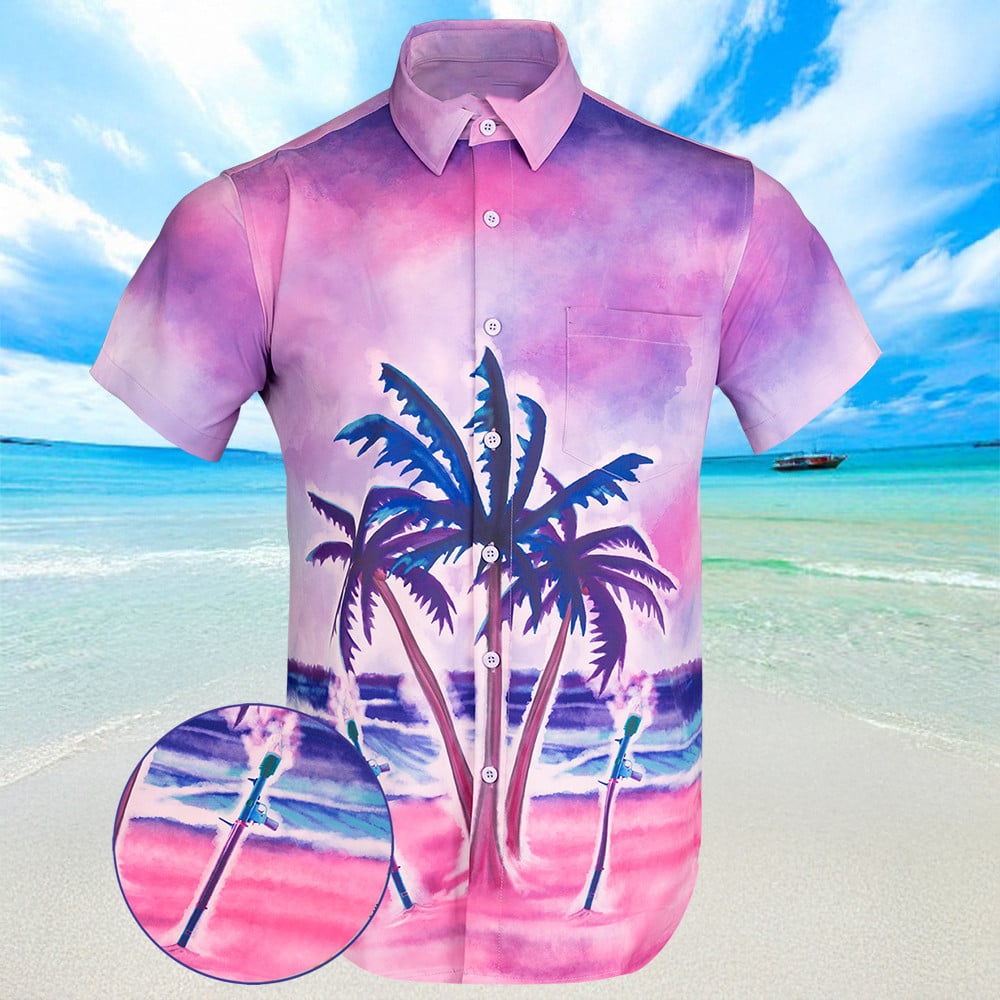 Rocket Beach Hawaiian Shirt Mens Summer Button Ups Gifts For Best Friends