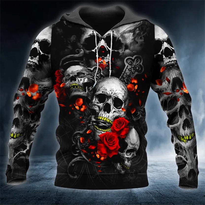 Roses See Speak and Hear No Evil Skull 3D All Over Print Hoodie
