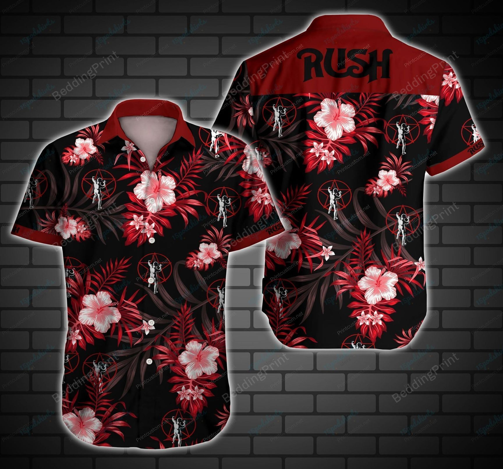 Rush Hawaiian Shirt Tropical Aloha Button Up