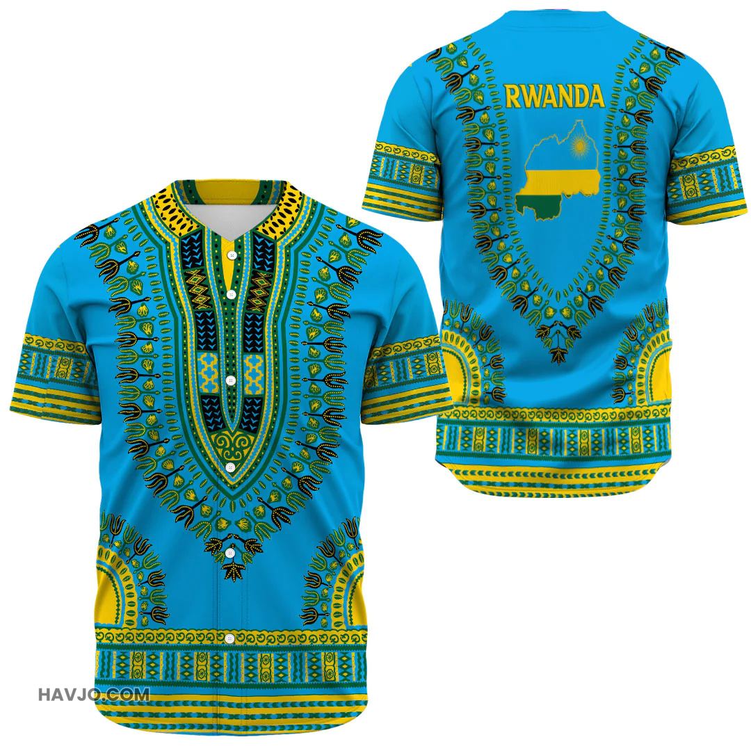 Rwanda Traditional Dashiki Baseball Jersey