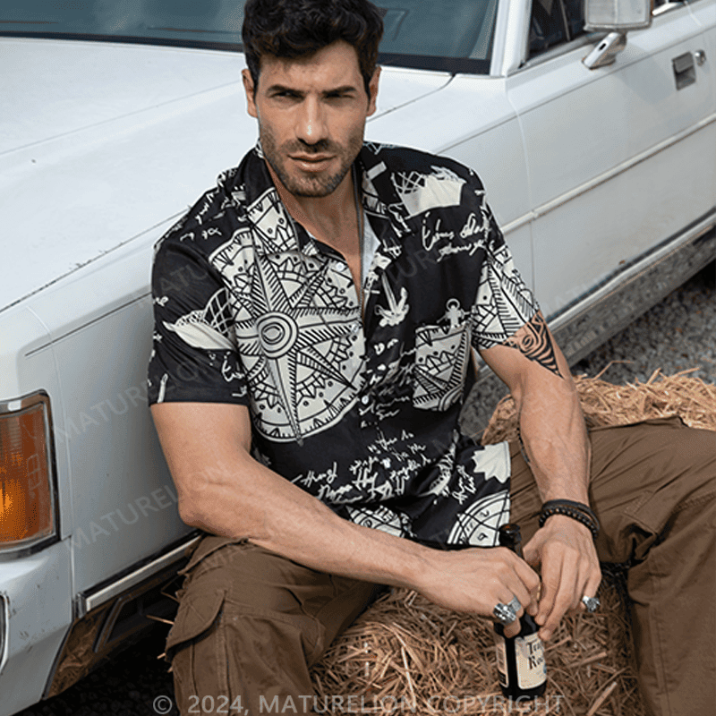 Sailboat Compass Marine 3d Print Retro Men's Hawaiian Shirt Adult Funny Shirt Hilarious Graph