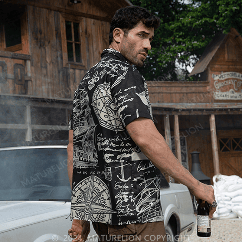 Alternative view of Sailboat Compass Marine 3d Print Retro Men's Hawaiian Shirt Adult Funny Shirt Hilarious Graph