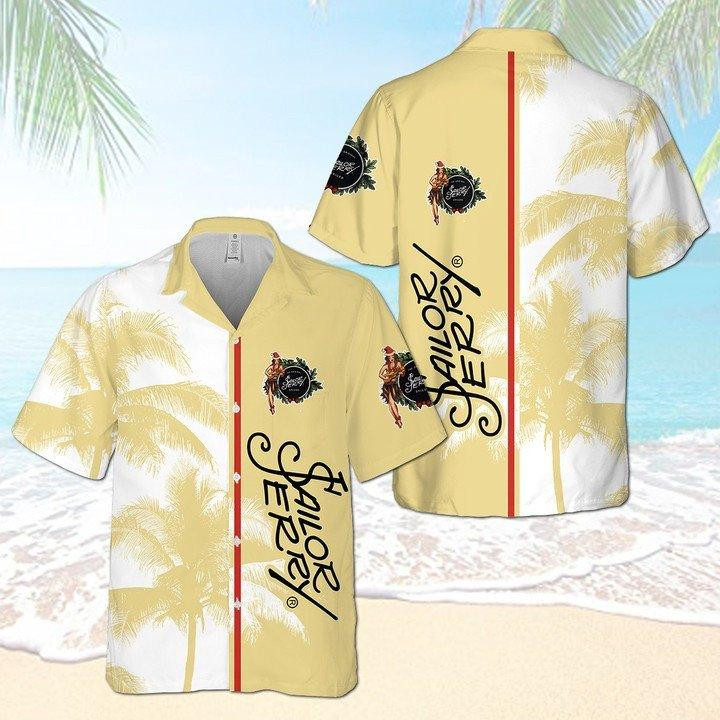 Sailor Jerry Rum Palm Tree Hawaiian Shirt Tropical Aloha Button Up