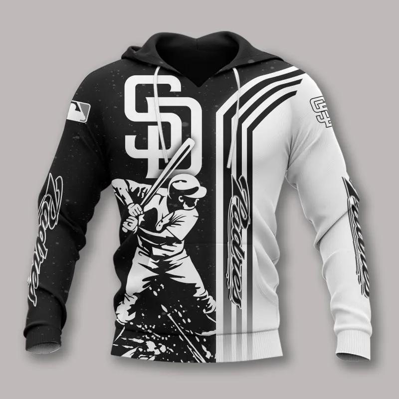 San Diego Padres Black And White MLB All Over Print Hoodie
