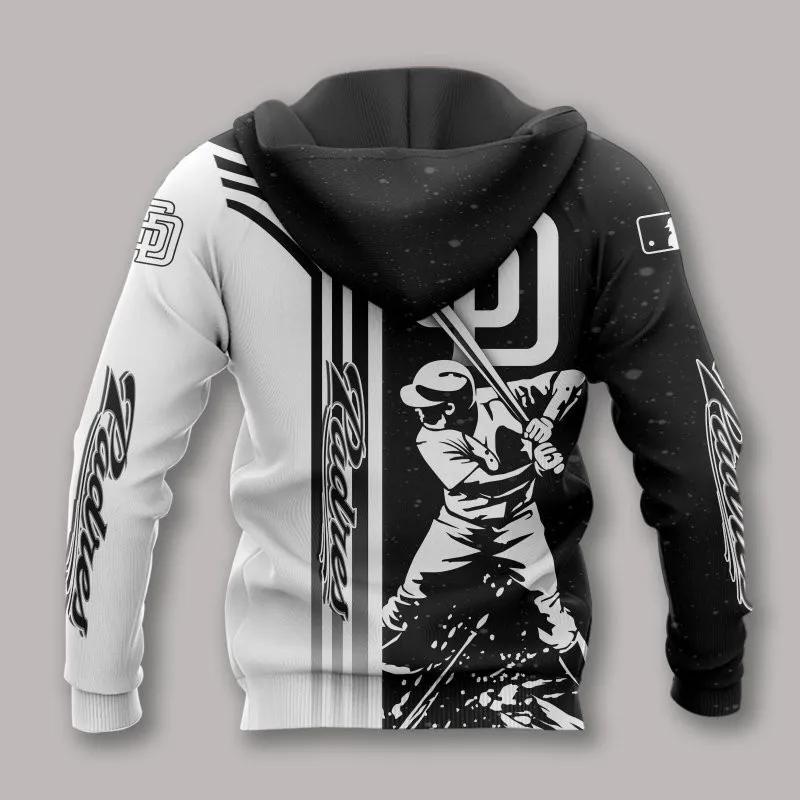 Alternative view of San Diego Padres Black And White MLB All Over Print Hoodie
