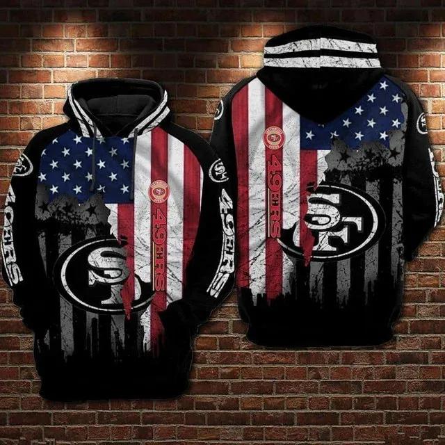 San Francisco 49ers American Flag Black NFL 3D All Over Print Hoodie