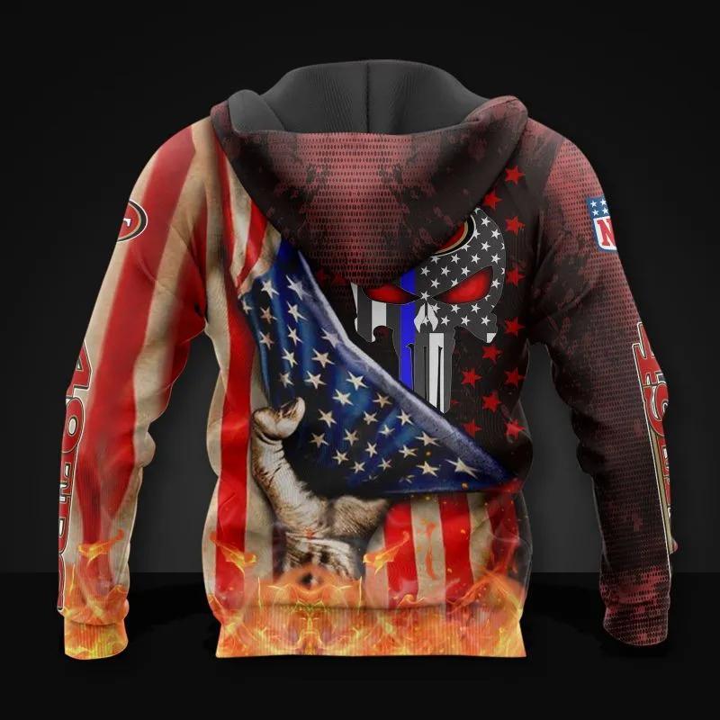 Alternative view of San Francisco 49ers American Flag Skull NFL 3D All Over Print Hoodie