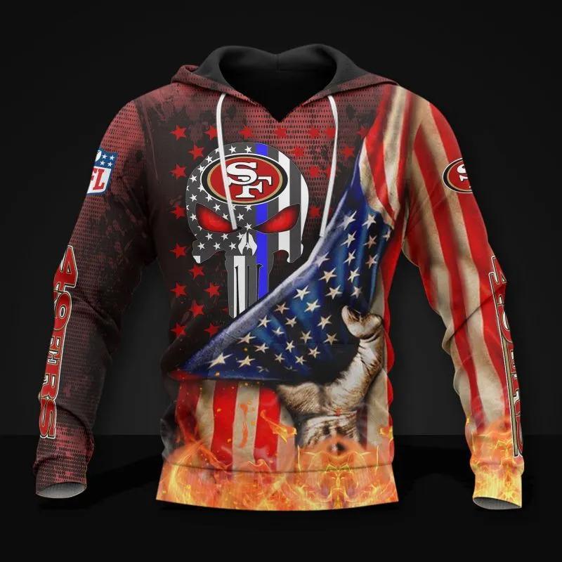 San Francisco 49ers American Flag Skull NFL 3D All Over Print Hoodie