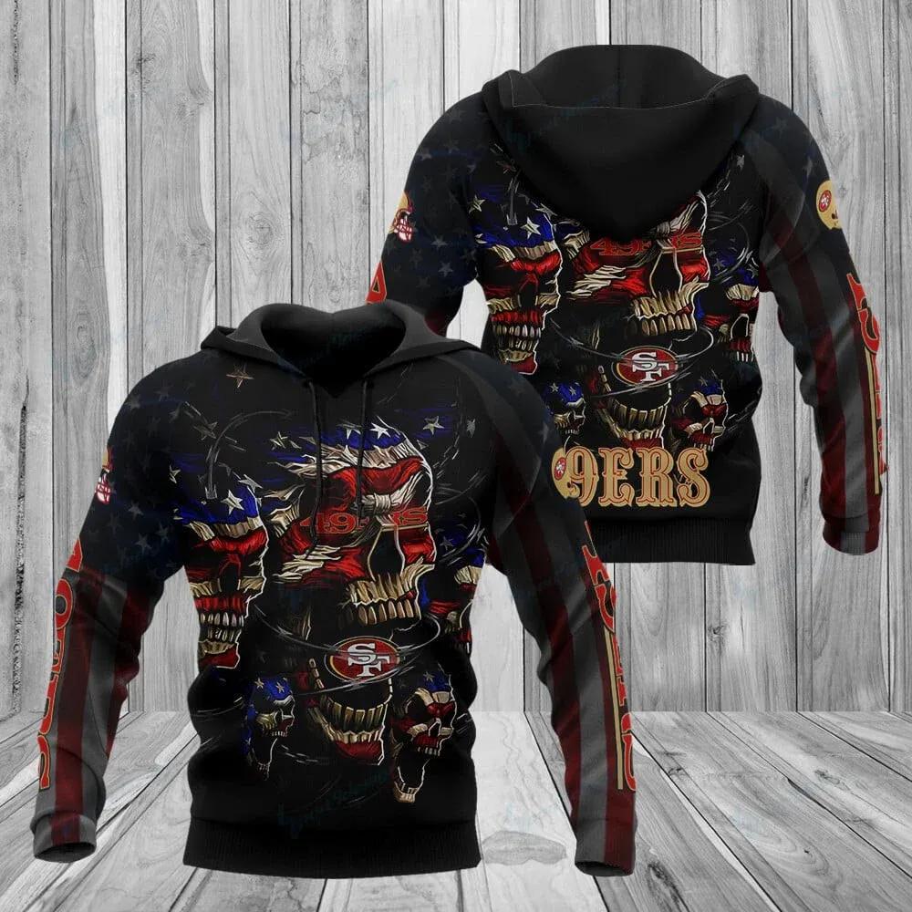 San Francisco 49ers American Flag Skull NFL 3D All Over Print Hoodie