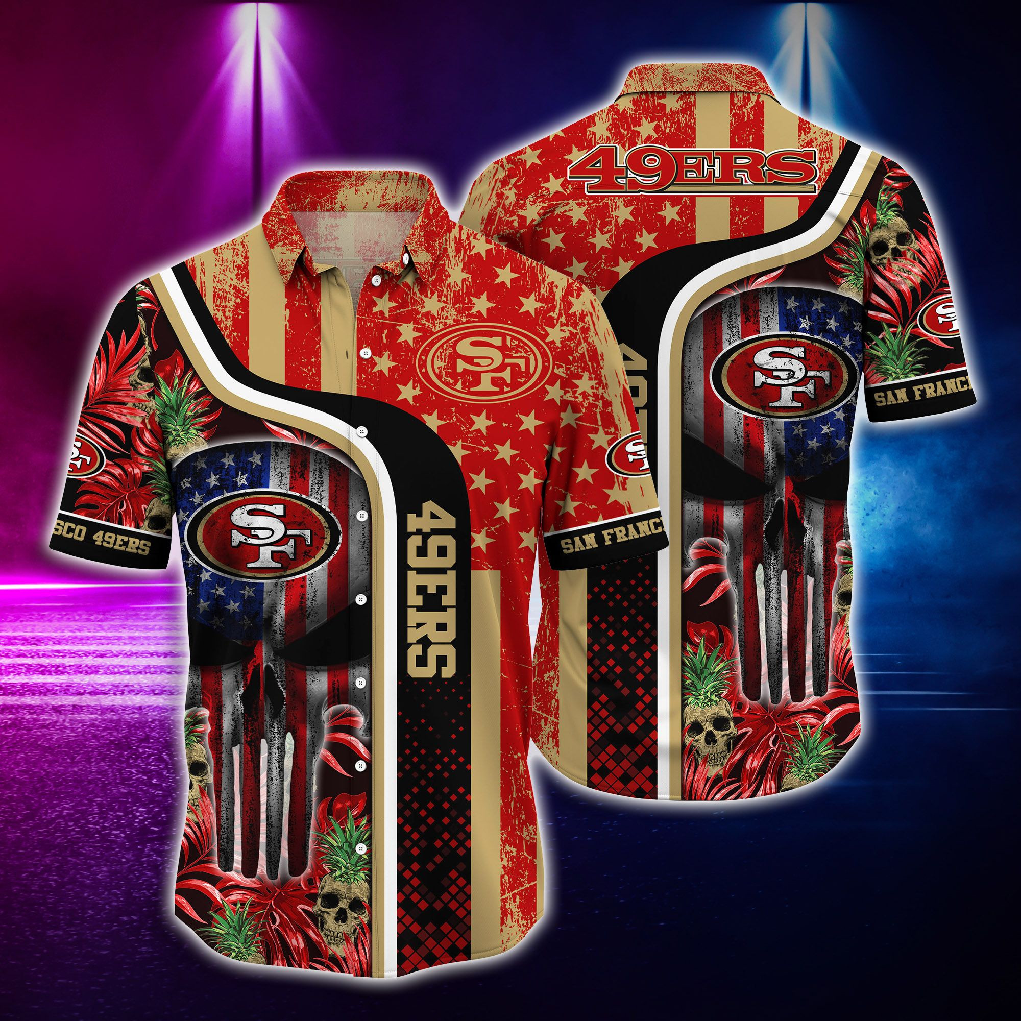 San Francisco 49ers And Skull Hawaiian Shirt Tropical Aloha Button Up