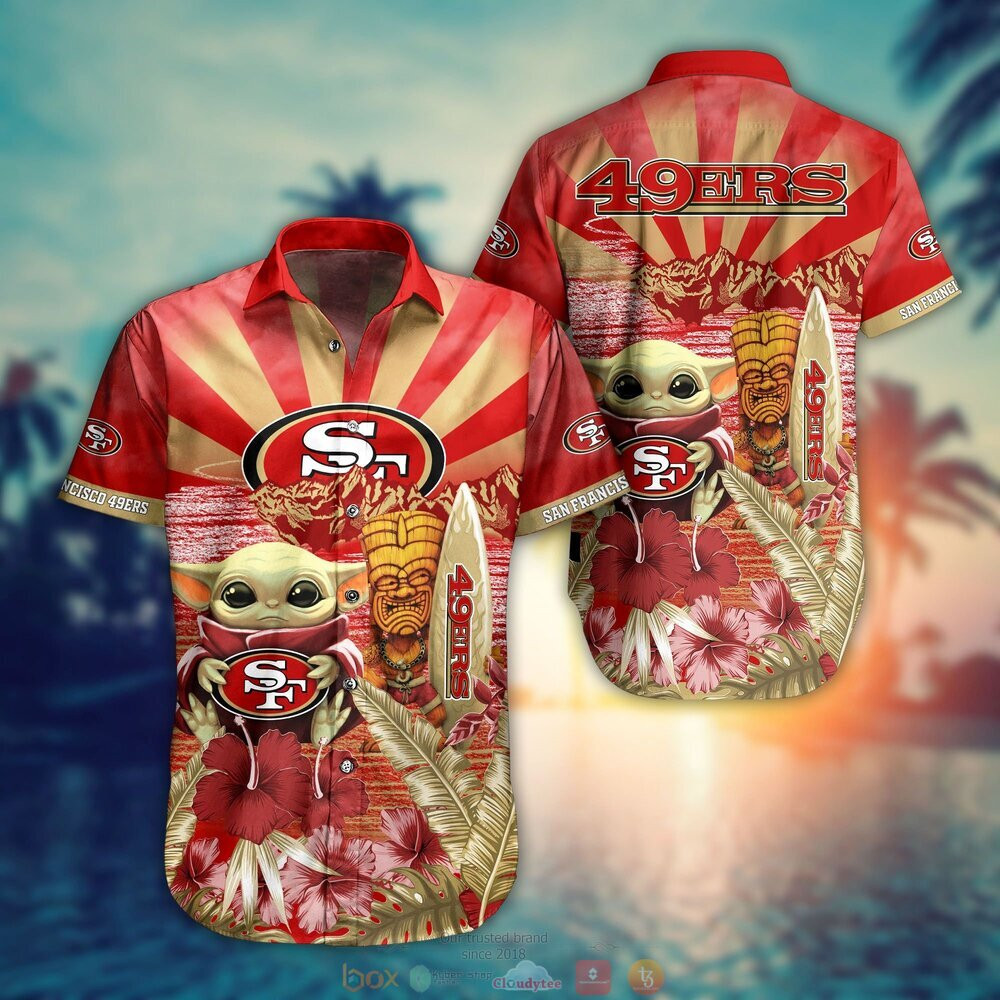 San Francisco 49ers Baby Yoda Hawaiian Shirt Tropical Aloha Button Up