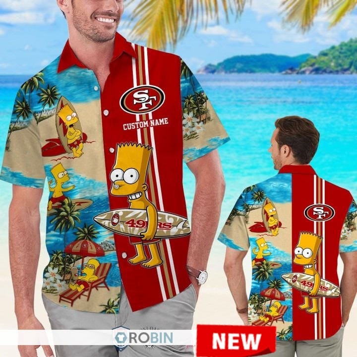 San Francisco 49ers Bart Simpson Hawaiian Shirt Tropical Aloha Button Up