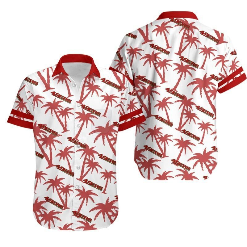 San Francisco 49ers Coconut Tree Hawaiian Shirt Tropical Aloha Button Up