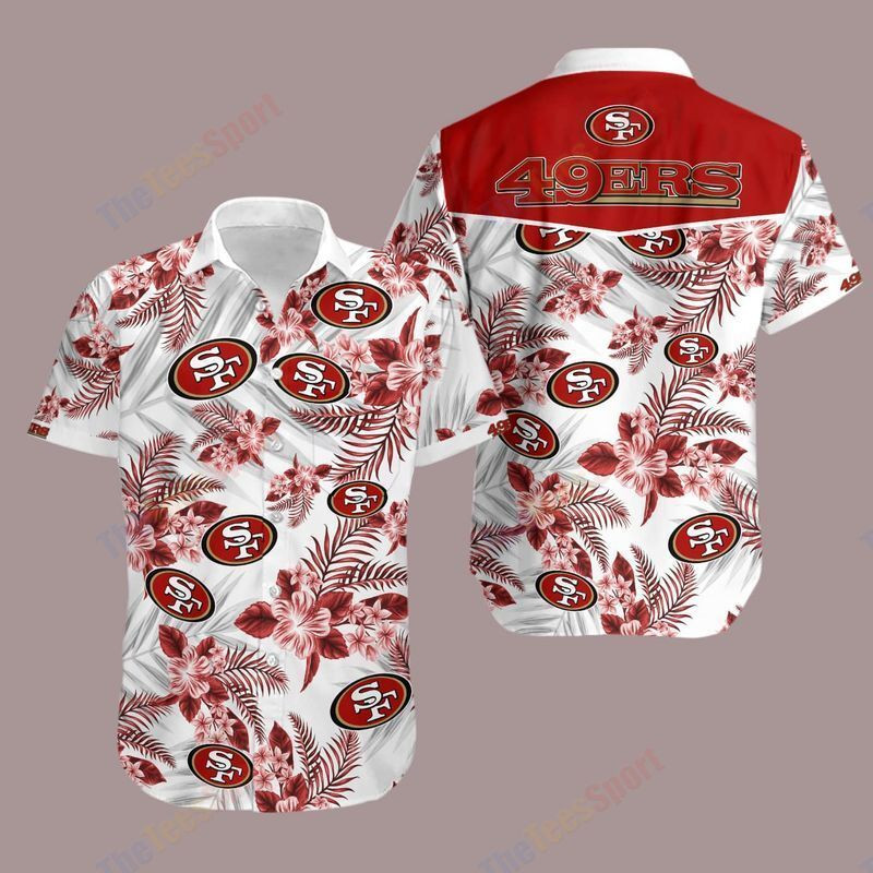 San Francisco 49ers Flower Floral Hawaiian Shirt Tropical Aloha Button Up
