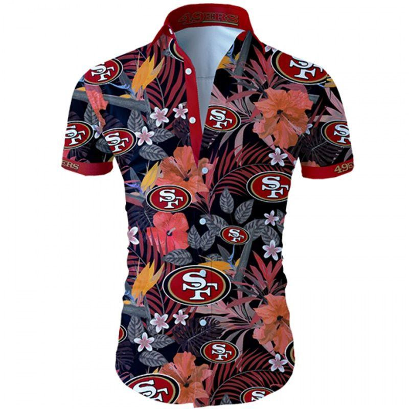 San Francisco 49ers Flower Floral Hawaiian Shirt Tropical Aloha Button Up