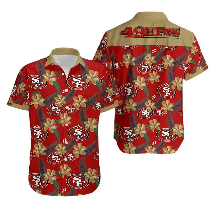 San Francisco 49ers Flower Hawaiian Shirt Tropical Aloha Button Up