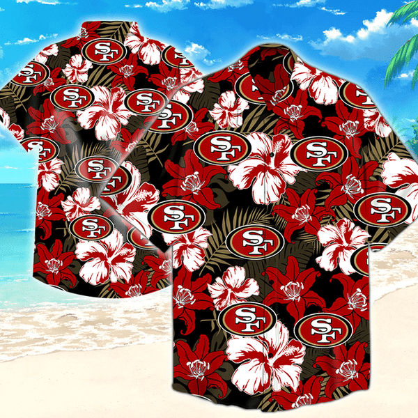 San Francisco 49ers Flower Hawaiian Shirt Tropical Aloha Button Up