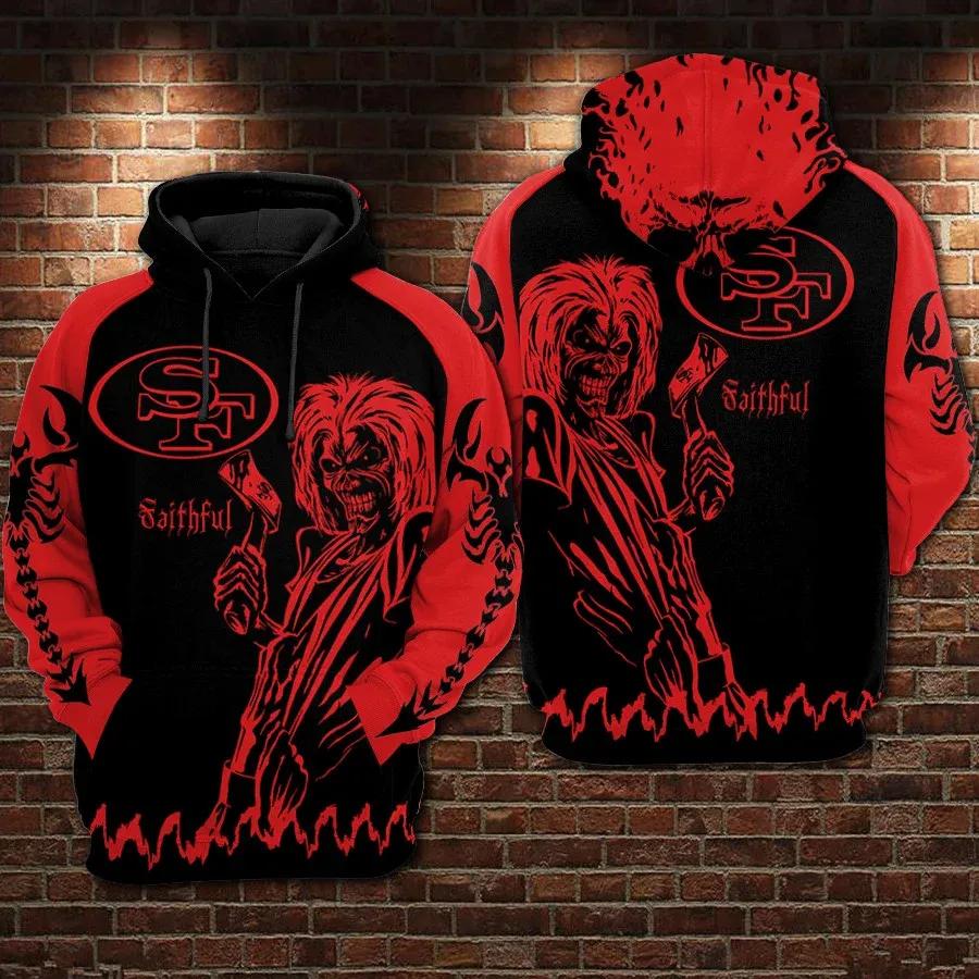 San Francisco 49ers Football Skull Fajthful NFL 3D All Over Print Hoodie