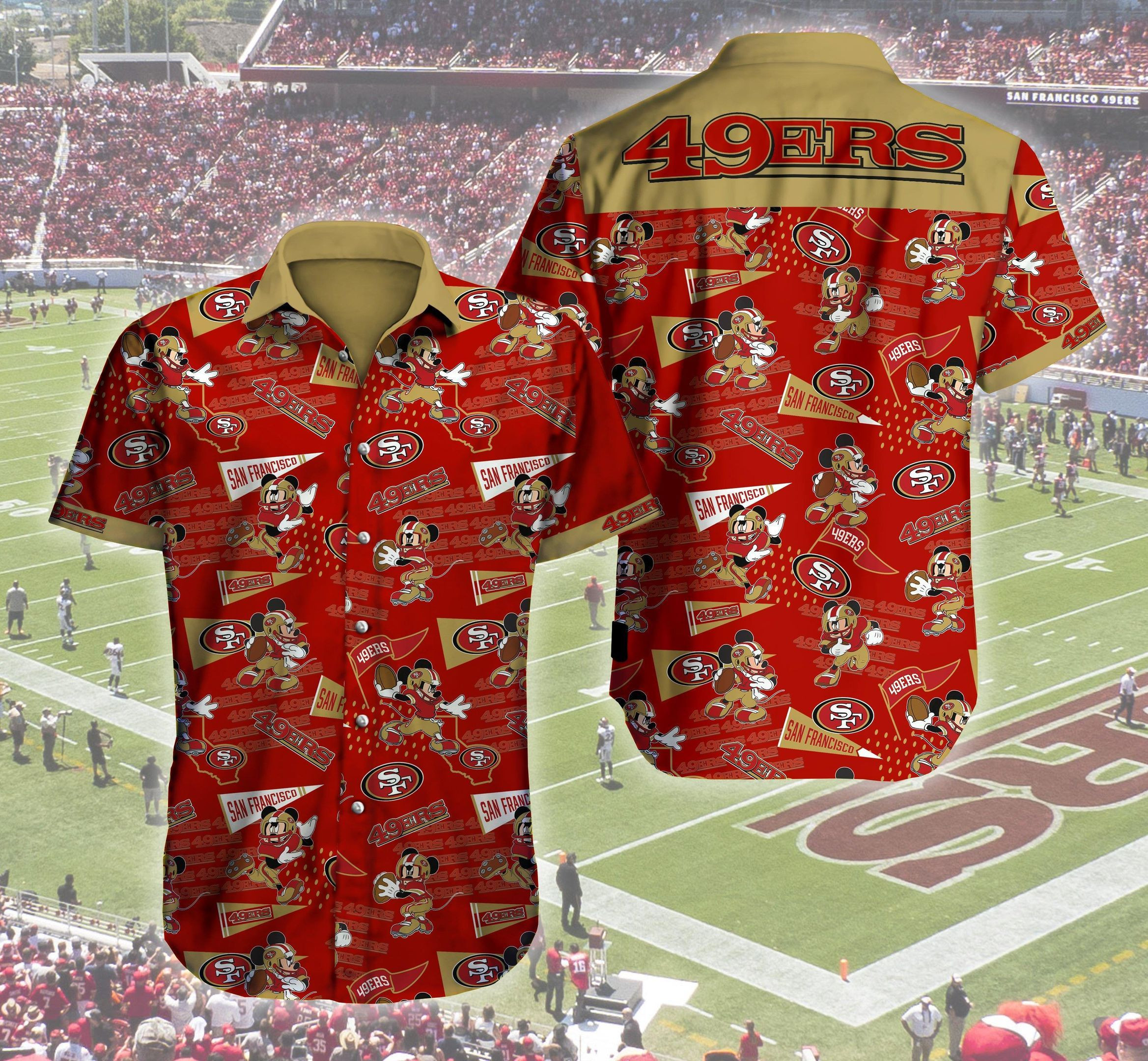 San Francisco 49ers Logo Mickey Mouse Hawaiian Shirt Tropical Aloha Button Up
