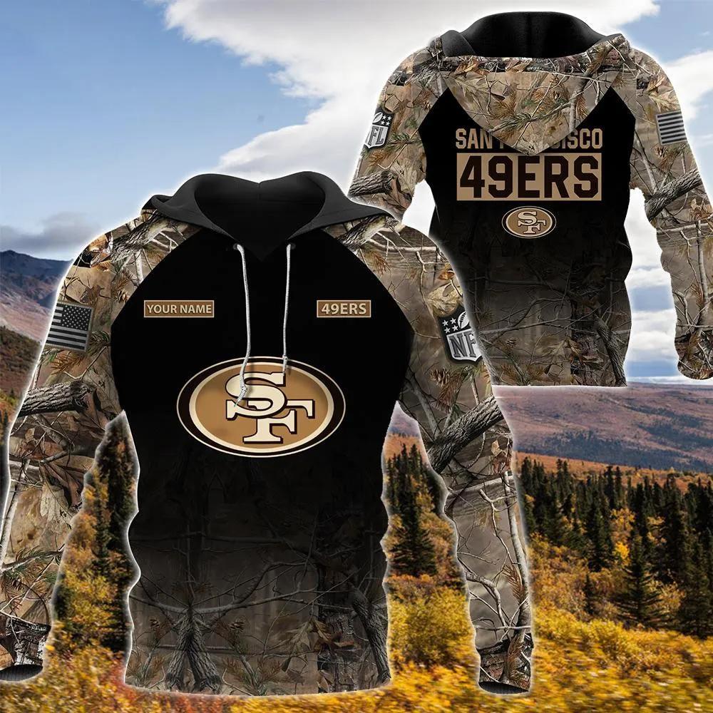 San Francisco 49ers Personalized Hunting Camo NFL 3D All Over Print Hoodie