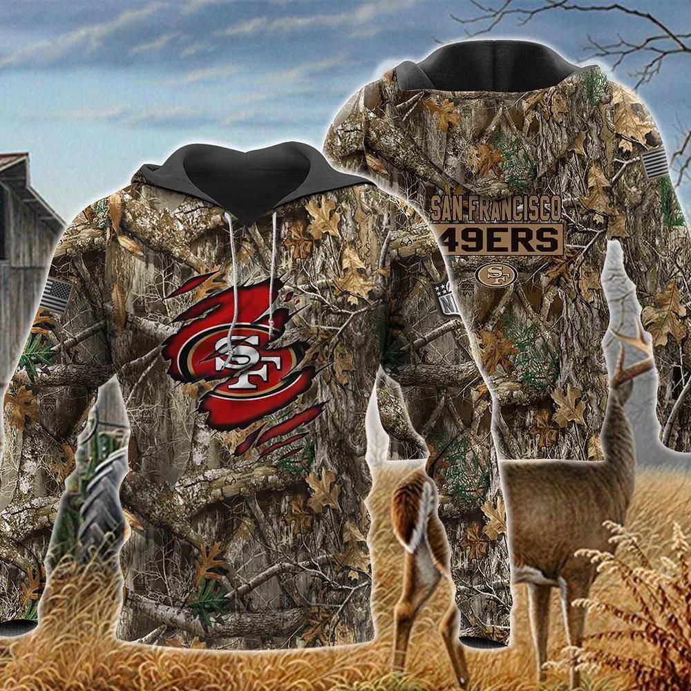 San Francisco 49ers Realtree Hunting Camo NFL 3D All Over Print Hoodie