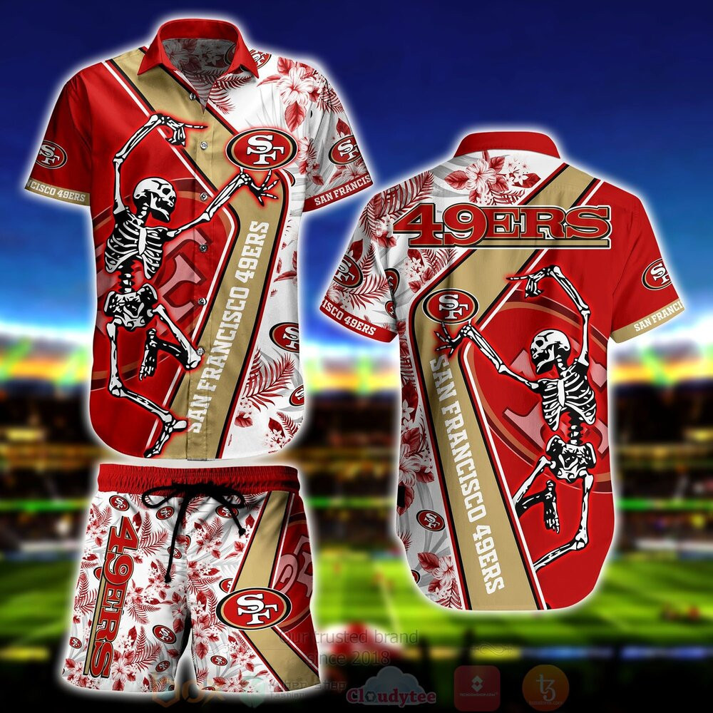 San Francisco 49ers Skeleton Hawaiian Shirt Tropical Aloha Button Up